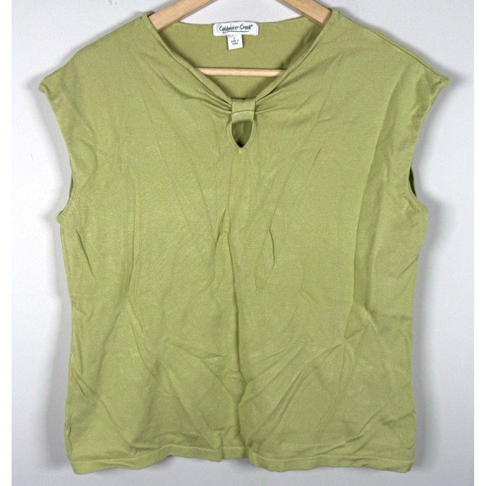 Coldwater Creek Tank Top‎ Size L Green Sleeveless Top Keyhole Neck Detail